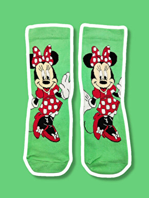 Minnie Mouse Çizgi Karakter Desenli Renkli Soket Çorap