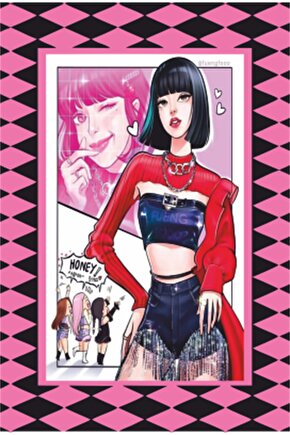 K-pop Black Pink Çerçeve Görünümlü Retro Ahşap Poster-31