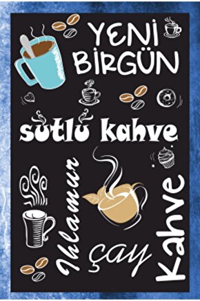 Yeni Bir Gün Çay Kayve Retro Ahşap Poster