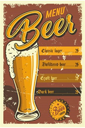 Bira Menüsü Retro Ahşap Poster