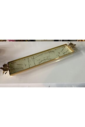 Japon Gülü Dekoratif Gold Metal Sunum Tepsisi
