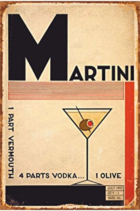 Kokteyl Martini Alkol Retro Ahşap Poster