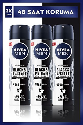 Men Black&white Invisible Original Deodorant 150 ml X 3 Adet