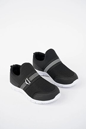 Siyah Unisex Çocuk Bağcıksız Rahat Esnek Günlük Yürüyüş Sneaker Spor Ayakkabı