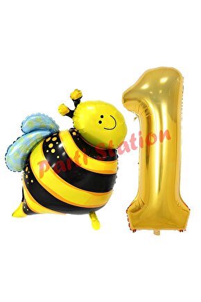 Bee Arı Konsept 1 Yaş Balon Set Arı Balon ve Gold Rakam Balon Doğum Günü Balon Set