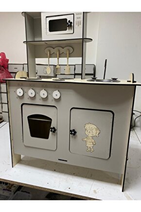 Büyük Boy Ahşap Montessori Boyalı Mutfak - Gri, 80x100 - 6mm