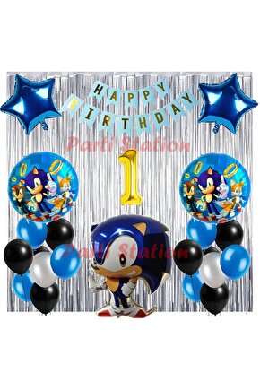 Tilki Sonic Boom Konsept 1 Yaş Balon Set Sonic Boom Tema Doğum Günü Arka Fon Süsleme Balon Set