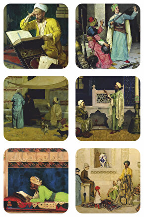 Osman Hamdi Bey resimlerinden 6lı ahşap bardak altlığı seti