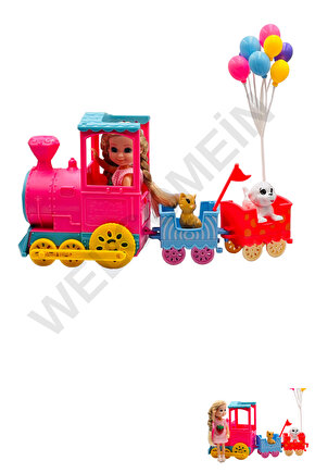 Nini Love Trenli Hareketli Eklem Bebek Köpek Ve Kedili Bebek Tren Oyun Seti Balonlu Tren