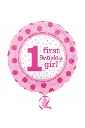 1 YAŞ FIRST BIRTHDAY GIRL PEMBE YUVARLAK   Folyo Balon 18 İNÇ 45 CM 1 ADET