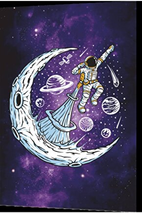 Uzayda Hayat Var Eğlenceli Astronot-5 Retro Ahşap Poster