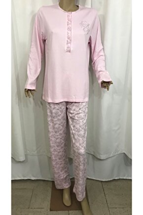 Uzun Kollu Patlı Pijama Takım-14188-pembe