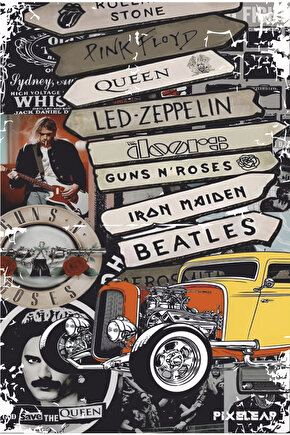 pink floyd queen led zeppelin doors guns n roses iron maiden beatles rock müzik retro ahşap poster