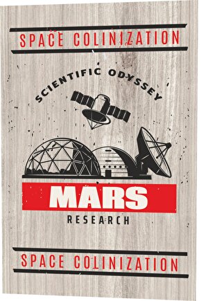 Uzay Araştırmaları Mars Ahşap Desenli Retro Vintage Ahşap Poster