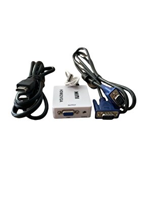 HDMI To VGA Görüntü ve Ses Dönüştürücü Çevirici+Hdmı Kablo+Vgakablo