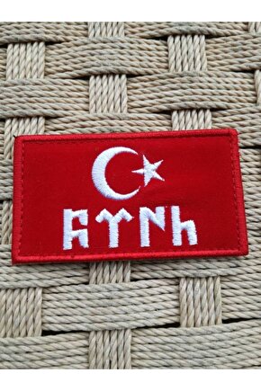 Eski Türkçe Türk Yazılı Kırmızı Beyaz Ayyıldız Patch Arma Peç