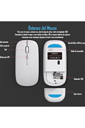 Şarjlı Kablosuz Mouse 2.4 Ghz 1600dpi E-1300 Turkuaz