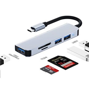 Type C Adaptör 5 In 1 Usb Hub Sd Tf Kart Usb Type C Macbook Çevirici