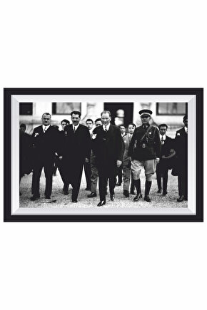 Mustafa Kemal Atatürk ve silah arkadaşları çerçeve görünümlü ahşap tablo retro ahşap poster