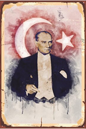 Mustafa Kemal Atatürk Ay Yıldızlı Yağlı Boya Retro Ahşap Poster 768