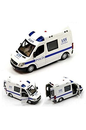Metal Kapıları Açılan Sesli Işıklı Polis Arabası Beyaz Mercedes Benz 1:32 Ölçekli Ilk Yardım Aracı