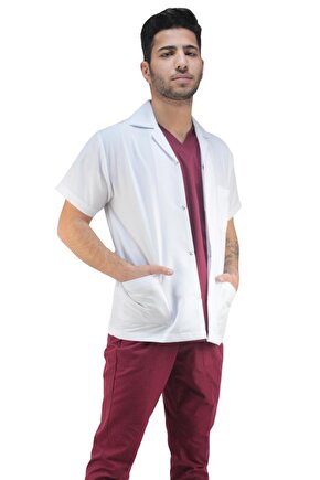 Doktor Önlüğü Iş Ceketi Kısa Kollu Erkek Model Beyaz