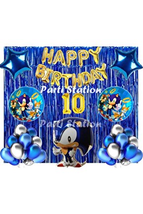 Lacivert Tilki Sonic Boom Konsept 10 Yaş Balon Set Sonic Tema Doğum Günü Arka Fon Süsleme Balon Set