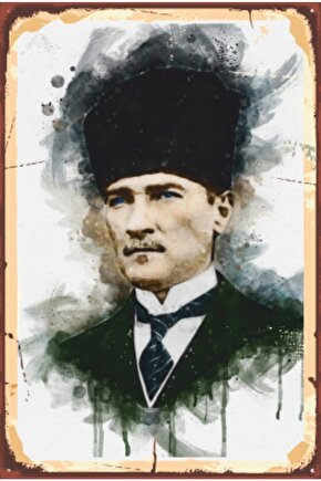 Kalpaklı Mustafa Kemal Atatürk Yağlı Boya Retro Ahşap Poster 769