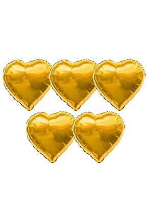 Kalp Folyo Balon 5 Adet 40 cm 16inç Gold Renk