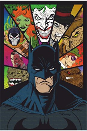Batman Ve Düşmanları Süper Kahramanlar Retro Ahşap Poster