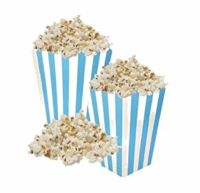 MAVİ Beyaz çizgili  Karton Popcorn Mısır Cips Kutusu 8 Adet