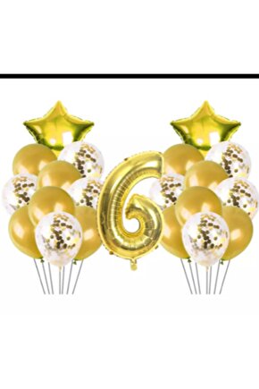 6 Yaş Gold Konfetili Şeffaf Balon Seti Doğum Günü Seti