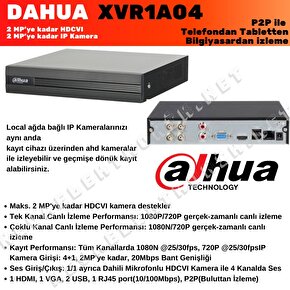 Dahua XVR1A04 4 Kanal 2MP 1080N HD AHD HDCVI IP XVR Kayıt Cihazı