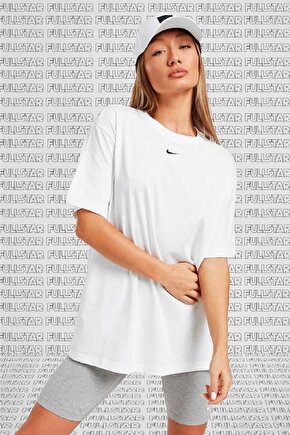 Sportswear Oversized T-shirt Unisex Nakış Swooslu Beyaz Tişört