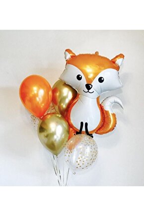 Woodland Konsept Sevimli Tilki Folyo Balon Buketi Fox Balloon 56 cm