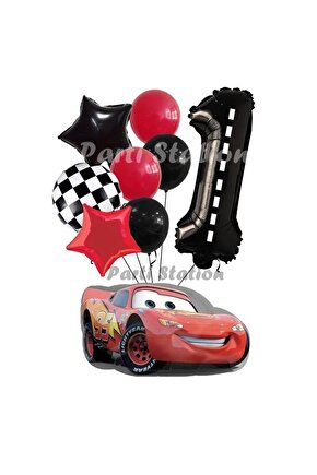 Cars Şimşek Mcqueen Yarış Arabası Konsept 1 Yaş Balon Set Cars Arabalar Doğum Günü Balon Set