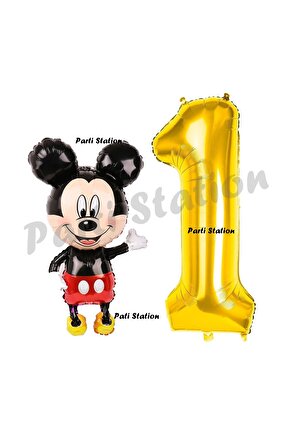 Mickey Mouse Balon 1 Yaş Doğum Günü Set Mickey Mouse Konsept Balon ve Gold Rakam Balon