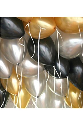 Metalik Balon 12  Inç 25 adet Metalik Gri Gold Pastel Siyah Set