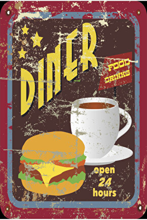 kahve hamburger fastfood kafe bar dekorasyon tablo eskitilmiş nostaljik retro ahşap poster