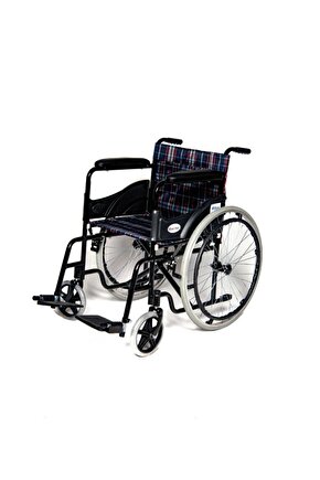 Ithal Standart Manuel Tekerlekli Sandalye Ekose Kumaş- Hasta Transfer Sandalyesi