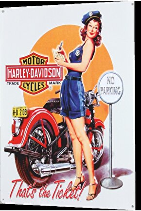 Klasik Motor Pin Up Polis Kadın Retro Ahşap Poster