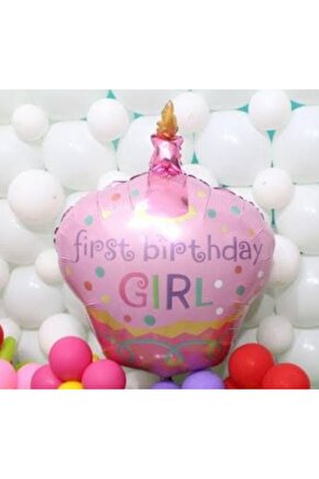 First Birthday Girl  Mumlu Cupcake Balon  60 CM 1 ADET  PEMBE