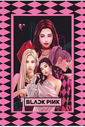 K-pop Black Pink Çerçeve Görünümlü Retro Ahşap Poster-29