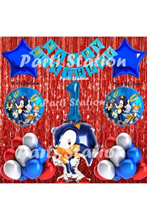 Tilki Sonic Balon Set 1 Yaş Tilki Sonic Konsept Doğum Günü Parti Lacivert Rakam Balon Set