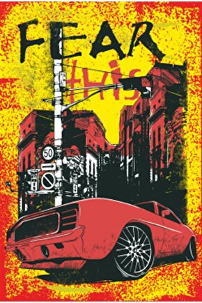 Fear This Kırmızı Klasik Araba Retro Ahşap Poster