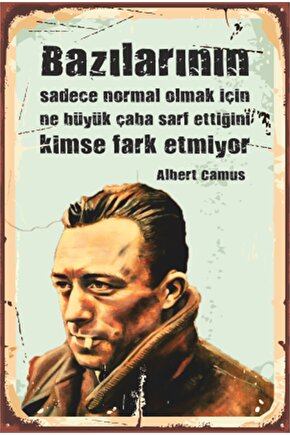 Alber Camus Edebiyat Retro Ahşap Poster