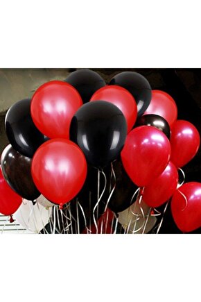 Metalik Balon 12  Inç 25 Adet Metalik Kırmızı Pastel Siyah Balon Set