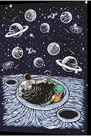 Uzayda Hayat Var Eğlenceli Astronot-12 Retro Ahşap Poster