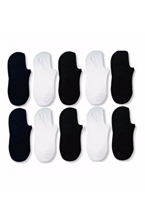 10lu Paket Siyah Beyaz Sneaker Çorabı Spor Görünmez Çorap