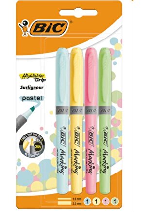 Fosforlu Kalem Markıng Highlıghter Grip Pastel Renkler 4 Lü